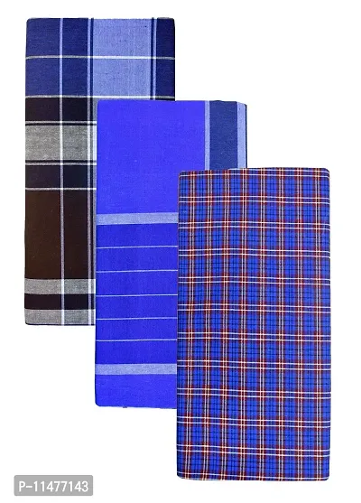 BlueMen Men's Poly Cotton Multi Color Lungies for Men(Set of 3)