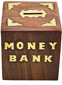 Wood Money Bank/Coin Bank/Piggy Bank for Kids Handmade Wooden Wooden Money Bank Kids Piggy Coin Box Gifts Coin Bank (Brown)-thumb1