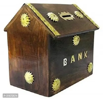 Star Wooden Handicrafts Wooden Hut Money Bank / Money Saver/ Coin Box/ Piggy Bank Coin Bank-thumb0