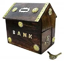 Star Wooden Handicrafts Wooden Hut Money Bank / Money Saver/ Coin Box/ Piggy Bank Coin Bank-thumb1