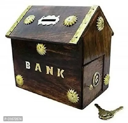 Star Wooden Handicrafts Wooden Hut Money Bank / Money Saver/ Coin Box/ Piggy Bank Coin Bank-thumb2