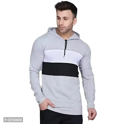 UDTA PANCHI Men Color Block Hooded Neck T-Shirt (Large, Grey)