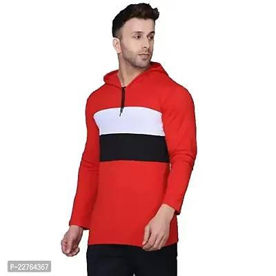 UDTA PANCHI Men Color Block Hooded Neck T-Shirt (X-Large, RED)