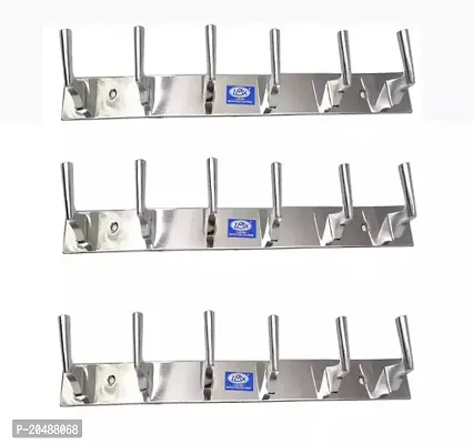 Premium Quality Stainless Steel Chrome Finish Wall Mounted 6 Point Cloth Hanger Pack Of 3