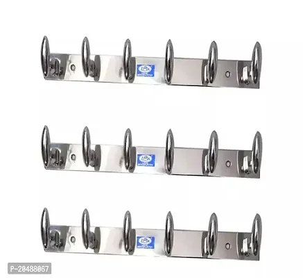 Premium Quality Stainless Steel Chrome Finish Wall Mounted 6 Point Cloth Hanger Pack Of 3