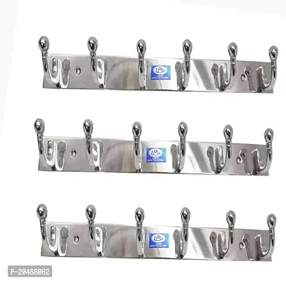 Premium Quality Stainless Steel Chrome Finish Wall Mounted 6 Point Cloth Hanger Pack Of 3-thumb0