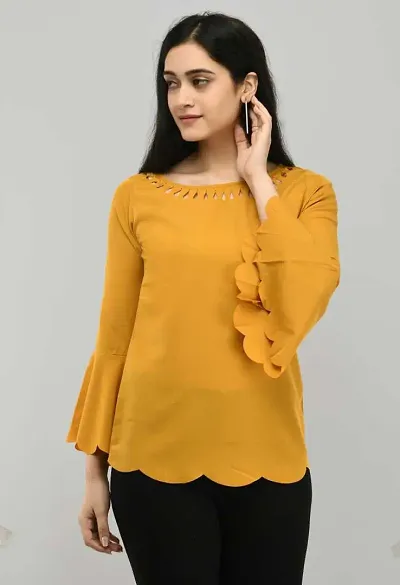 Solid Bell Sleeve Top for Women