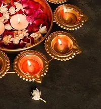 Diya Shape Flower Decorative Urli for Home Handcrafted Bowl for Floating Flowers, Office Table Decor Diwali Decoration for Home-thumb2