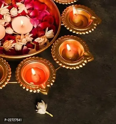 Diya Shape Flower Decorative Urli for Home Handcrafted Bowl for Floating Flowers, Office Table Decor Diwali Decoration for Home-thumb3