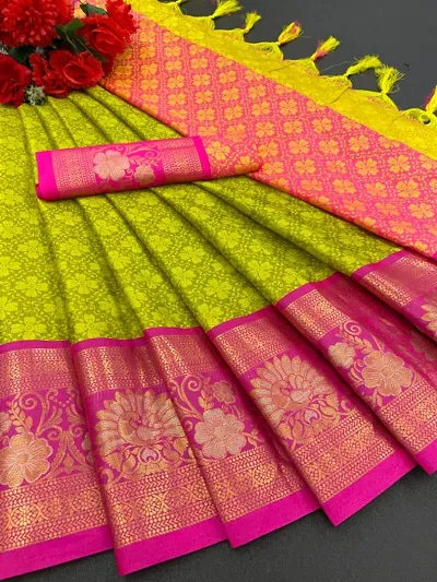 Attractive Poly Silk Saree with Blouse piece 