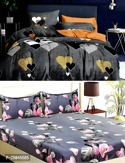 Radhey bedding presents combo of 2 queen size double bedsheet with matching pillow cover-thumb0
