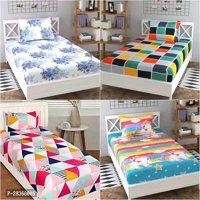 Classic Glace Cotton Printed Single Bedsheet with Pillow Cover Pack of 4 60 x 90