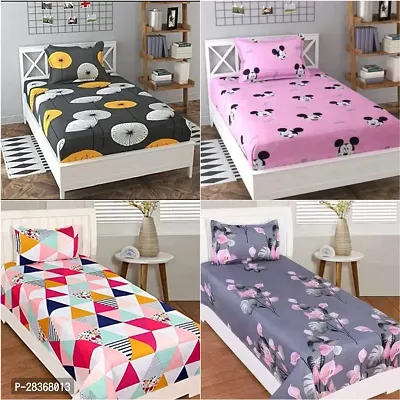 Classic Glace Cotton Printed Single Bedsheet with Pillow Cover Pack of 4 60 x 90
