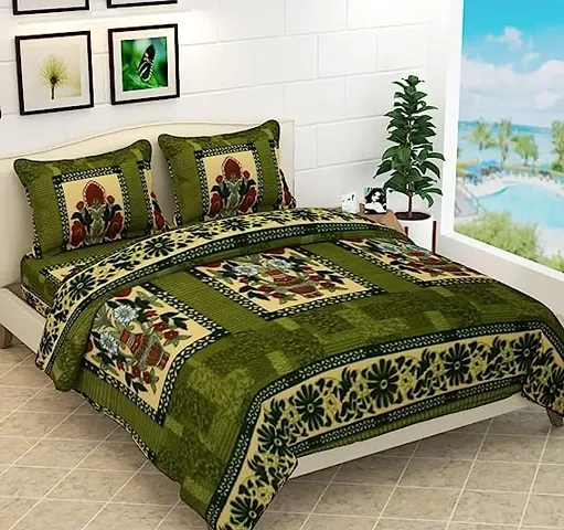 Classy Fleece Printed Double Bed Flat King Bedsheet With Matching Pillow Cover