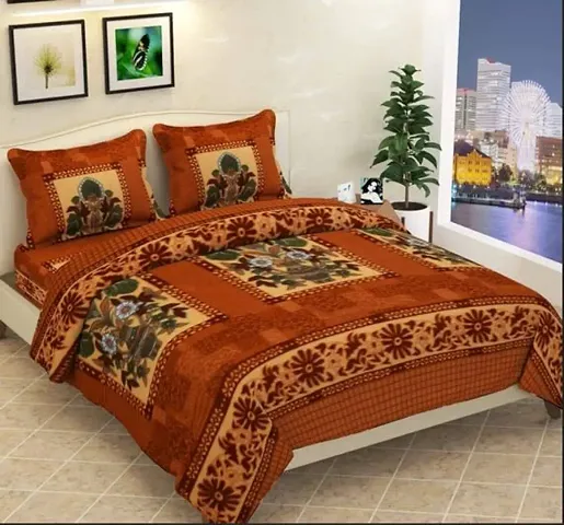 Classy Fleece Printed Double Bed Flat King Bedsheet With Matching Pillow Cover