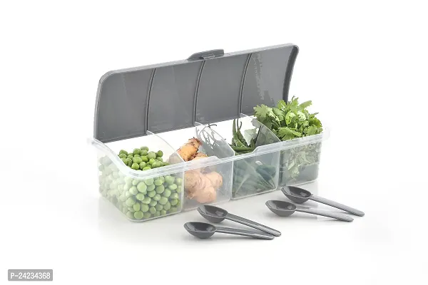 5 Section Storage Meal Curved Containers For Kitchen Organization, Dishwashers Safe, Storage Of Vegetables, Dryfruits, Spices, Picles With Spoon (Black, Set Of_1)-thumb0