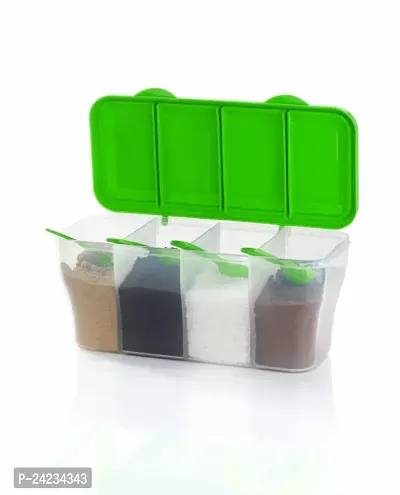 Multipurpose Plastic 4 In 1 Masala Box For Kitchen, Transparent Pickel Box, 4 Compartment Storage Container Airtight For Cereal, Dry Fruits Dabba1800 Ml With 4 Spoons-thumb0