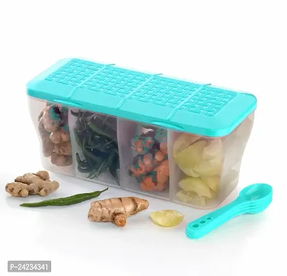 Multipurpose Plastic 4 In 1 Masala Box For Kitchen, Transparent Pickel Box, 4 Compartment Storage Container Airtight For Cereal, Dry Fruits Dabba1800 Ml With 4 Spoons