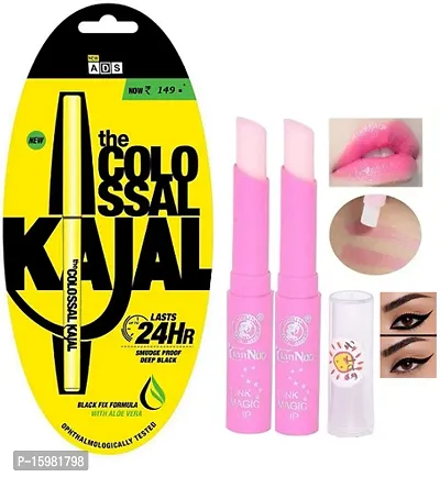 colossal black kajal with pink magic lip balm pack of 2