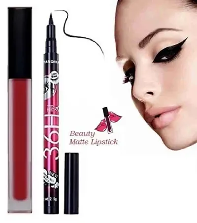 Red Matte Lipstick Pack Of 1 With 36H Black Eyeliner Pack Of 1