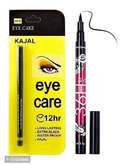 Eye Care Kajal  Pack Of 1 With 36H Black Eyeliner Pack Of 1-thumb0