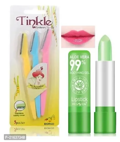 Tinkle Eyebrow Razor Pack Of 1 With Aloe Vera Lip Balm Pack Of 1-thumb0