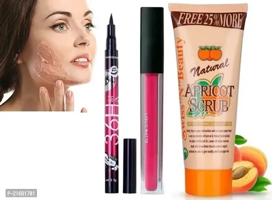 36h Black Eyeliner With Pink Matte Lipstick  Apricot Scrub