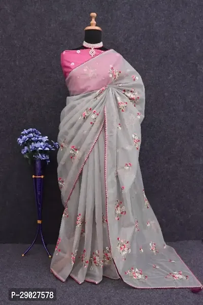 Elegant Organza Paisley Embellished Saree with Unstitched Blouse Piece