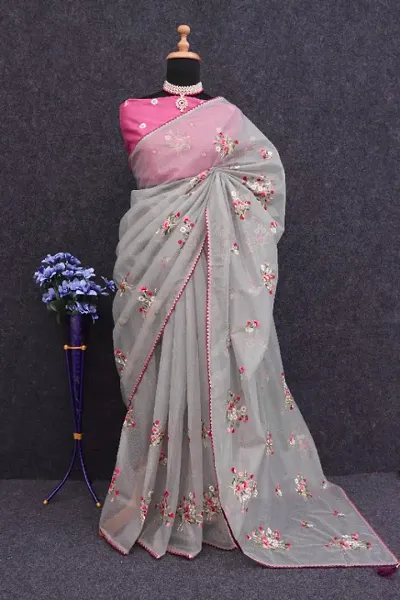 Attractive Organza Saree with Blouse piece 