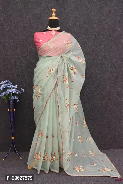Elegant Organza Paisley Embellished Saree with Unstitched Blouse Piece