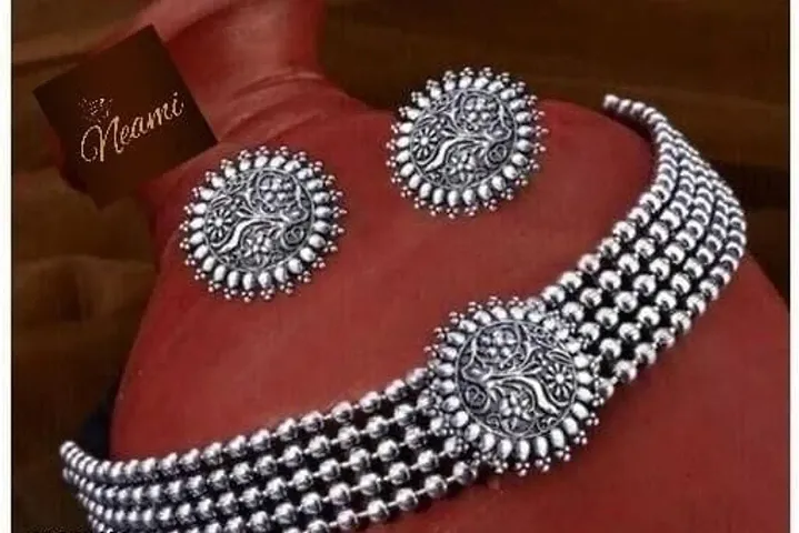 Traditional Design Oxidized Silver Jewellery Set
