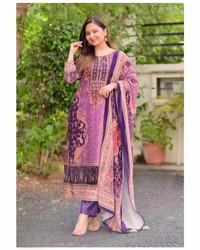 Stylish Cotton Printed Kurta Bottom Dupatta Set