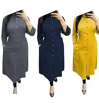 Stylish Rayon Self Pattern Solid A-Line Kurtis - Pack Of 3