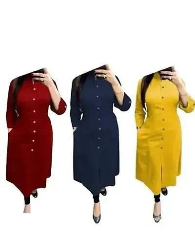 Rayon Best Selling Solid A-Line Kurtis Combo of 3