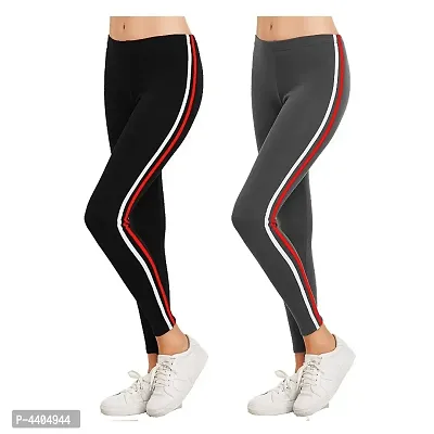 Jeggings  COMBO OF 2 ( Black  Grey With Red  White Strip )-thumb0