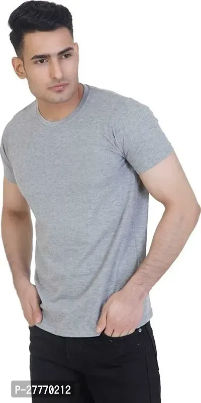 Meghraj Industries Solid Round Neck Tees Cotton T-Shirt For Men In Grey Colour