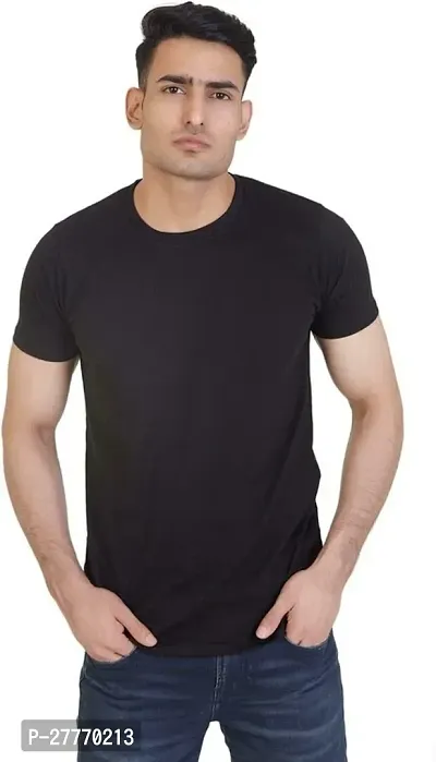 Meghraj Industries Solid Round Neck Tees Cotton T-Shirt For Men In Black Colour-thumb0