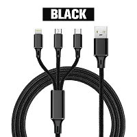 Appeasy Nylon Braided Multifunction Fast Charging Cable for Android, iOS and Type C Devices, 3 in 1 Charging Cable, 3.4A (Black)-thumb3