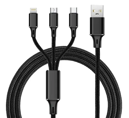 Appeasy Nylon Braided Multifunction Fast Charging Cable for Android, iOS and Type C Devices, 3 in 1 Charging Cable, 3.4A (Black)