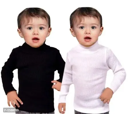 Black and White High Neck Sweaters Combo For Kids(Pack Of 2)-thumb0