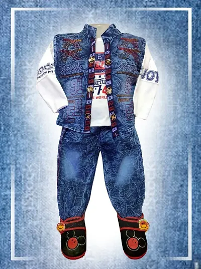 Kid's Boys Denim Koti, Jeans & Jacket Set