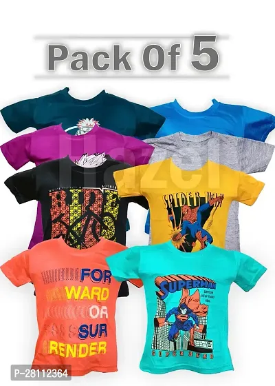 Kids Boys Cotton Multicolor Tshirts(Pack Of 5)-thumb0