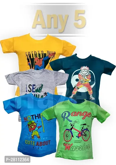 Kids Boys Cotton Multicolor Tshirts(Pack Of 5)-thumb3