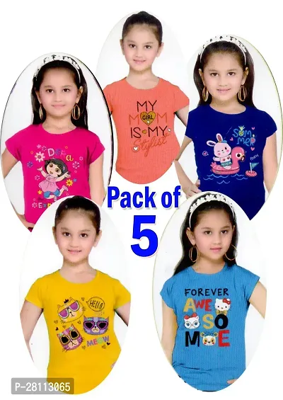 Girl's Cotton Printed T-shirts Pack Of 5