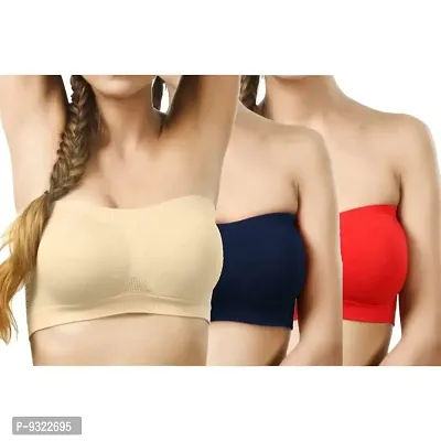 AMYDA Women's Tube Bra Seamless Non Padded Wire Free Stretchable Comfortable with Straps Gym Bras for Everyday Dance wear Running Activity Combo Pack of 3-thumb0