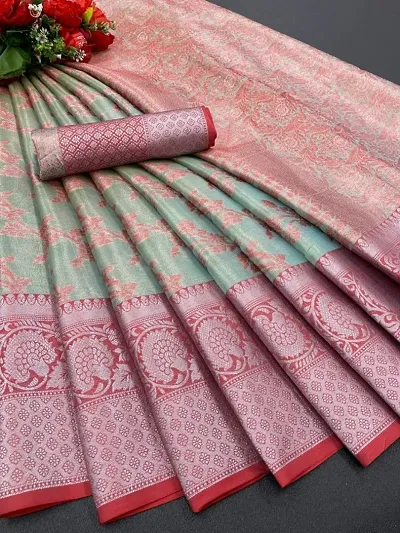 Stylish Lichi Silk Woven Design Saree With Blouse Piece For Women