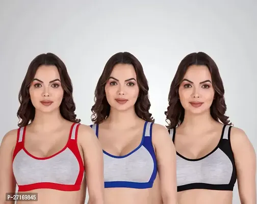 Stylish Multicoloured Cotton Blend Colourblocked Bras For Women Pack Of 3