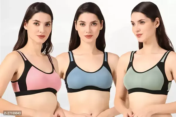 Stylish Multicoloured Cotton Blend Colourblocked Bras For Women Pack Of 3-thumb0