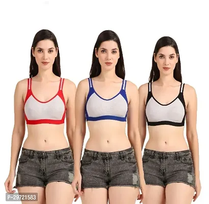 Stylish Cotton Blend Solid Bras for Women, Pack of 3-thumb0