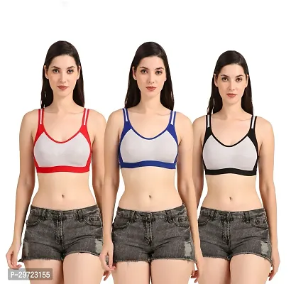 Stylish Cotton Blend Solid Bras for Women, Pack of 3-thumb0